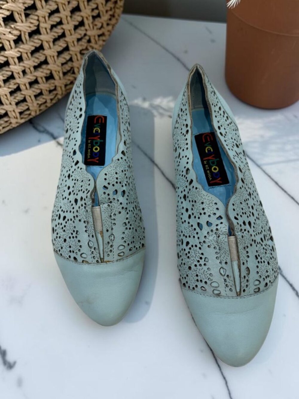 Everybody by BZ Moda Blue Lasercut Leather Loafers Women's Size 36 US 6